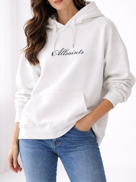 All Saints Tops - All Saints Oversized White Script Logo Hoodie - Women's Pullover